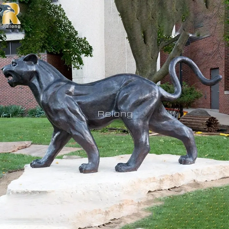 Outdoor Life Size Black Bronze Panther Animal Statue Sculpture for Sale