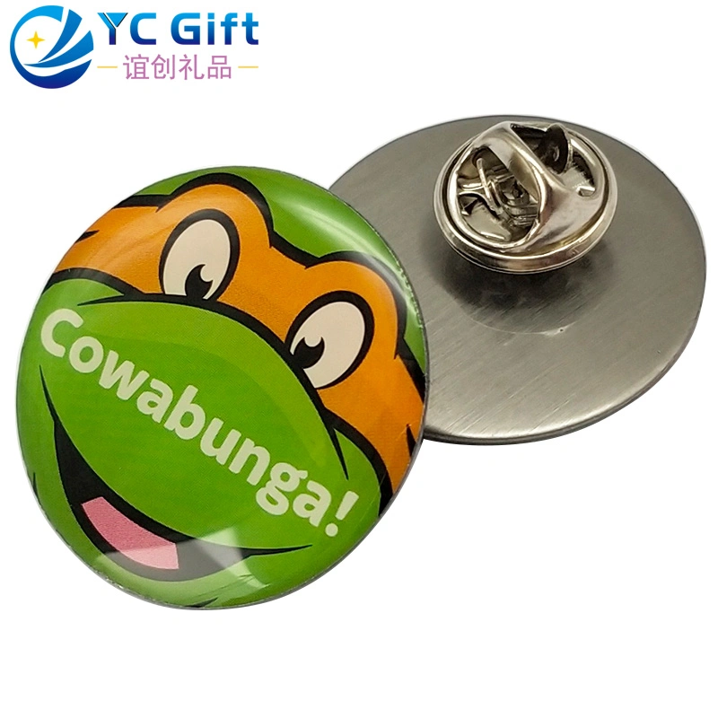 Custom Cheap Price Metal Craft Round Colorful Printing Cartoon Logo Epoxy Lapel Pins Personalized Activity Promotion Souvenir Gift Button Badge Company Name Tag