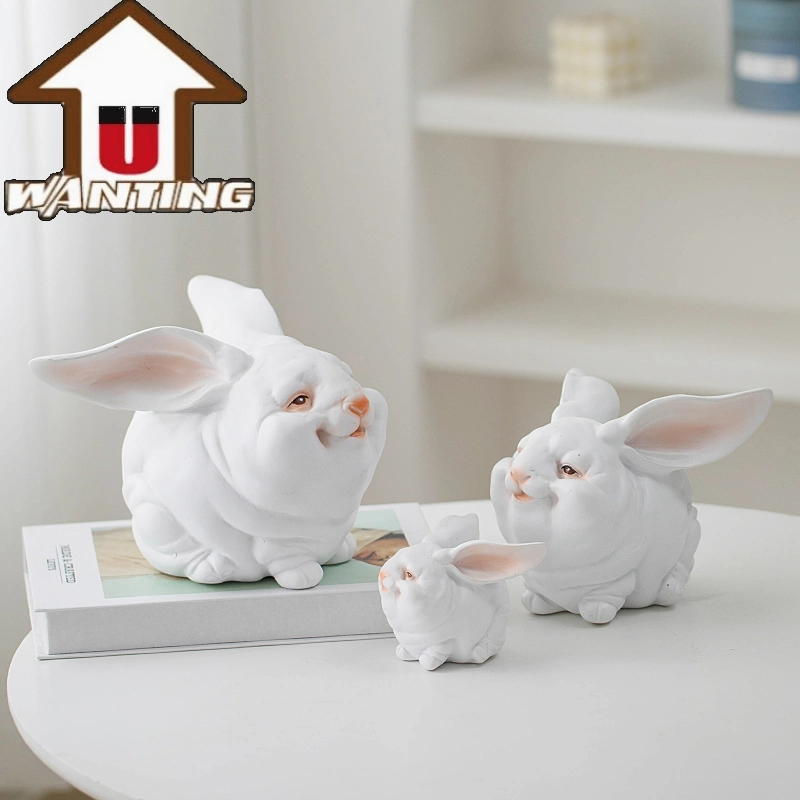 Promotional Gift Wholesale/Supplier Cute Rabbit Resin Statue Animal Sculpture Kids Toy Decoration