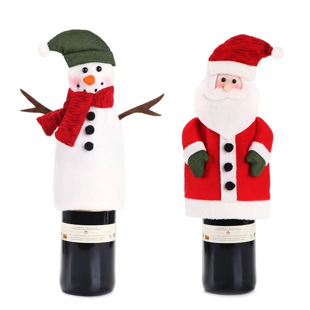 Flannel Christmas Table Decoration Santa/ Snowman Wine Bottle Set Festive Decoration.