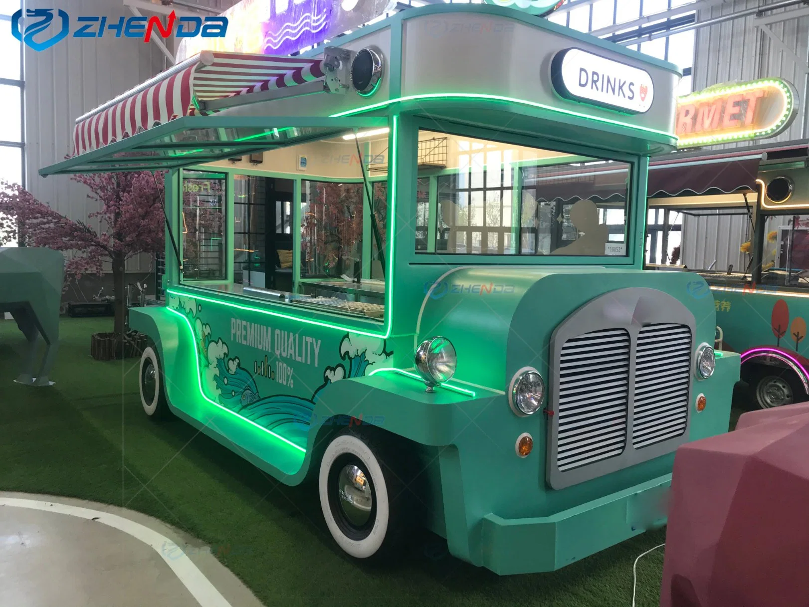 Zd-FT45 Best-Selling Green Food Truck/Electric Grill Hot Dog BBQ Food Cart Mobile Kitchen Cute Attraction Food Trailer