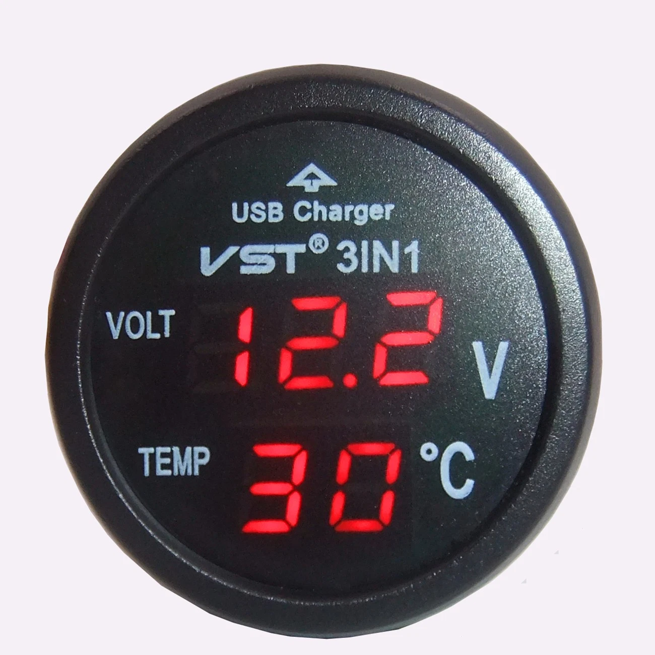 3 in 1 Digital Voltmeter Battery Meter Monitor Thermometer Temperature Gauge 2.1A USB Charger Socket Outlet Power Adapter for Car Marine Boat Motorcycle