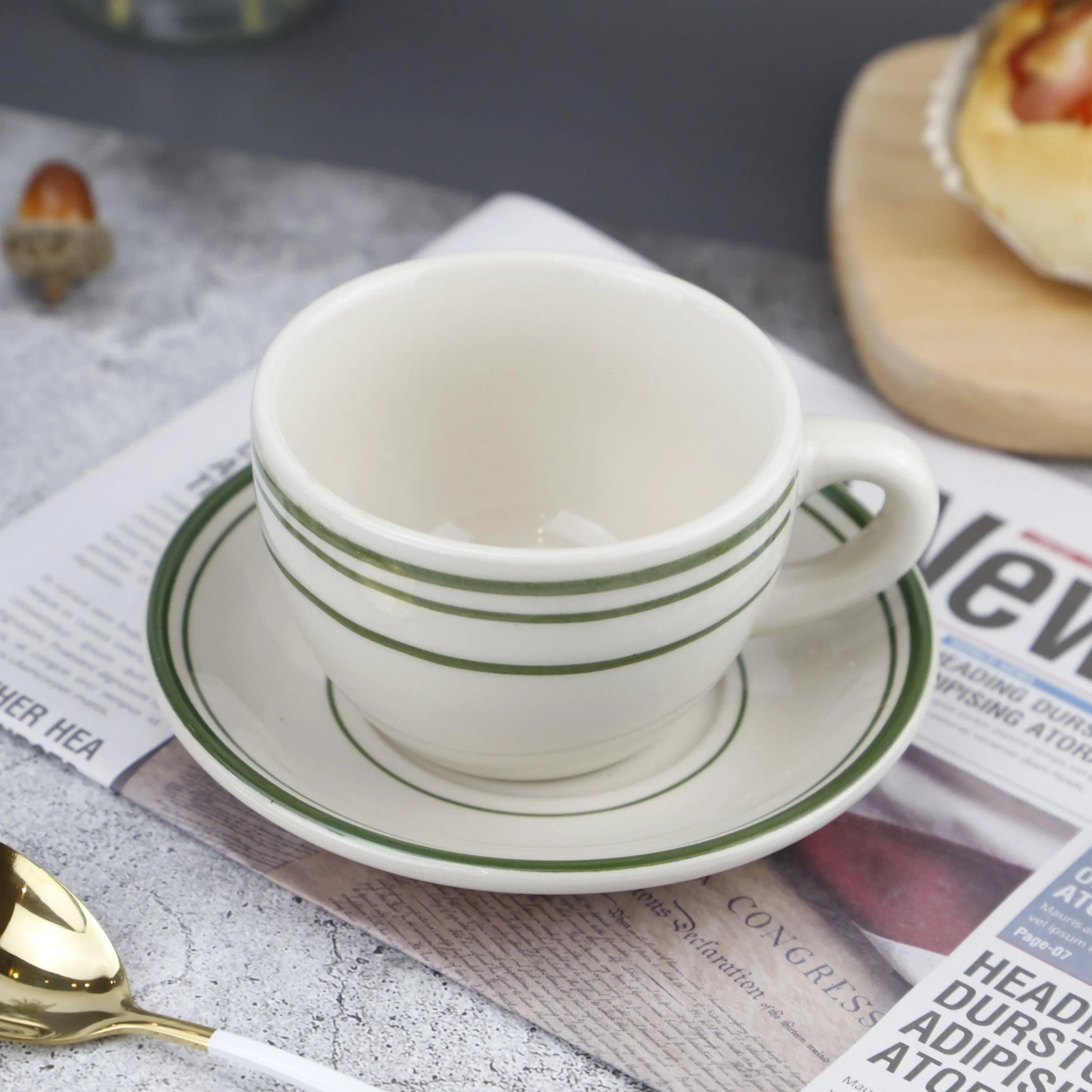 Hote Sale Calsic Keramik Green Line Kaffee Tasse Set für Restaurantnutzung