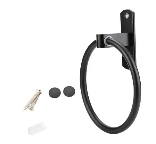 Towel Rack Black Aluminum Towel Ring Holder Bathroom Wall Ring Hook