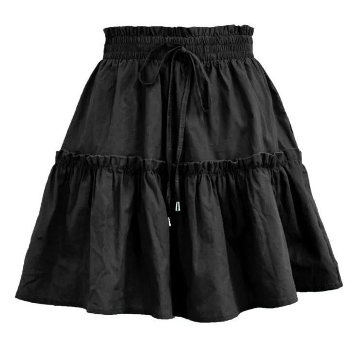 Satin Short Skirt Women Shinny Polka DOT Pleated Mini Skirt with Drawstring