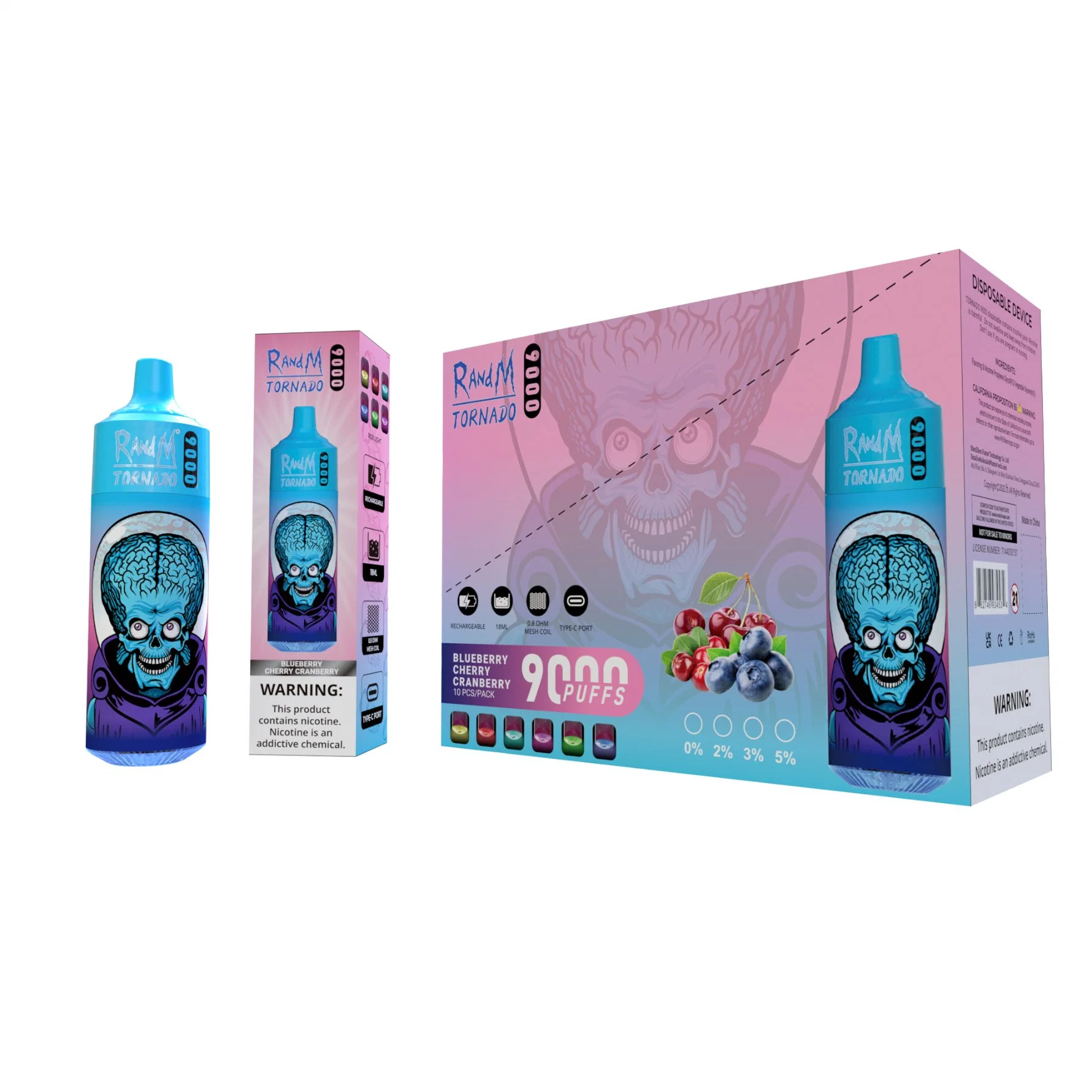 Randm Tornado 9000 cigarette électronique rechargeable Pod d'EJuice prérempli Kit de tête de stylo VAPE Fan 9000