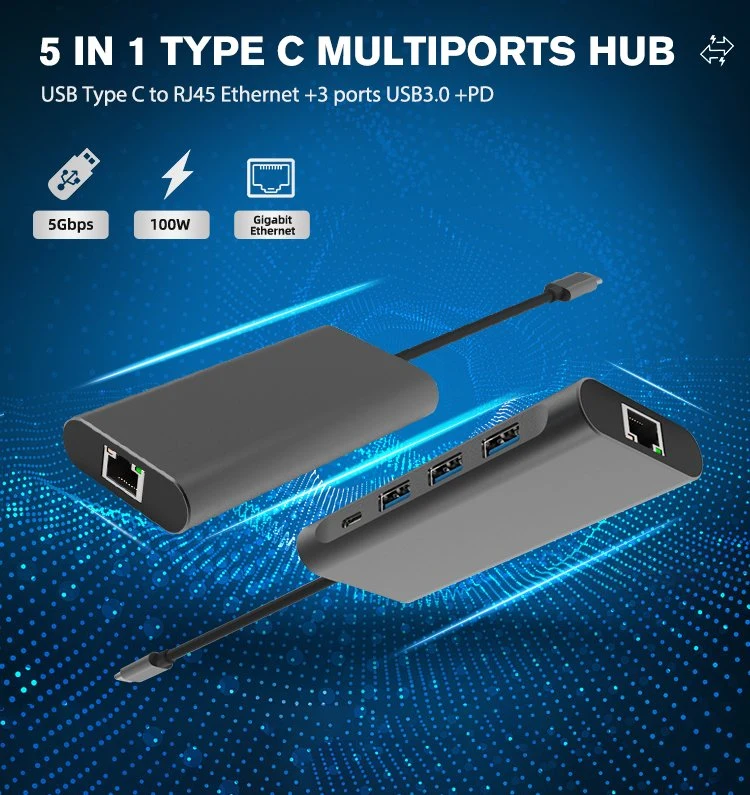 Портативная док-станция тип C для порта Ethernet Pd USB3.0 концентратору USB