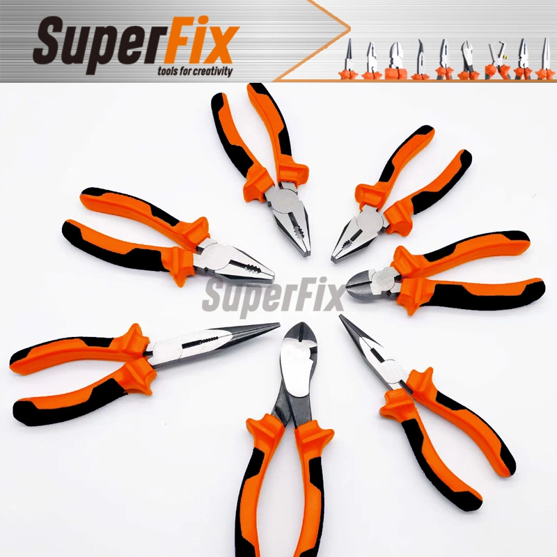 Alicate Professional Pliers with Plastic Handle, Polish Finish/Satin/Nickle Plated, Carbon Steel/Chrome Vanadium, Funcitonal/Cutting/Twisting/Clamping