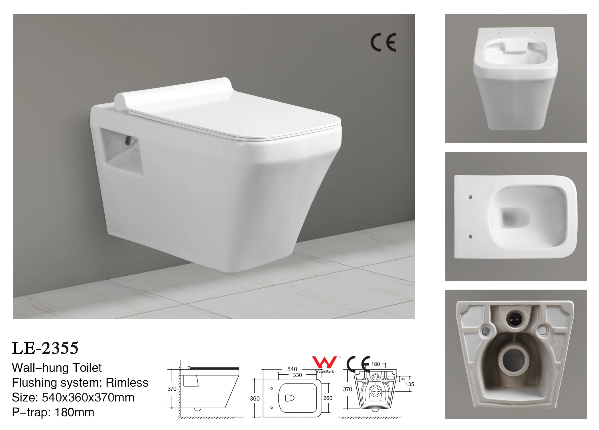 Matt Black Rimless Bathroom Wall Mount Toilet with CE & Factory Price 2311-Oiq