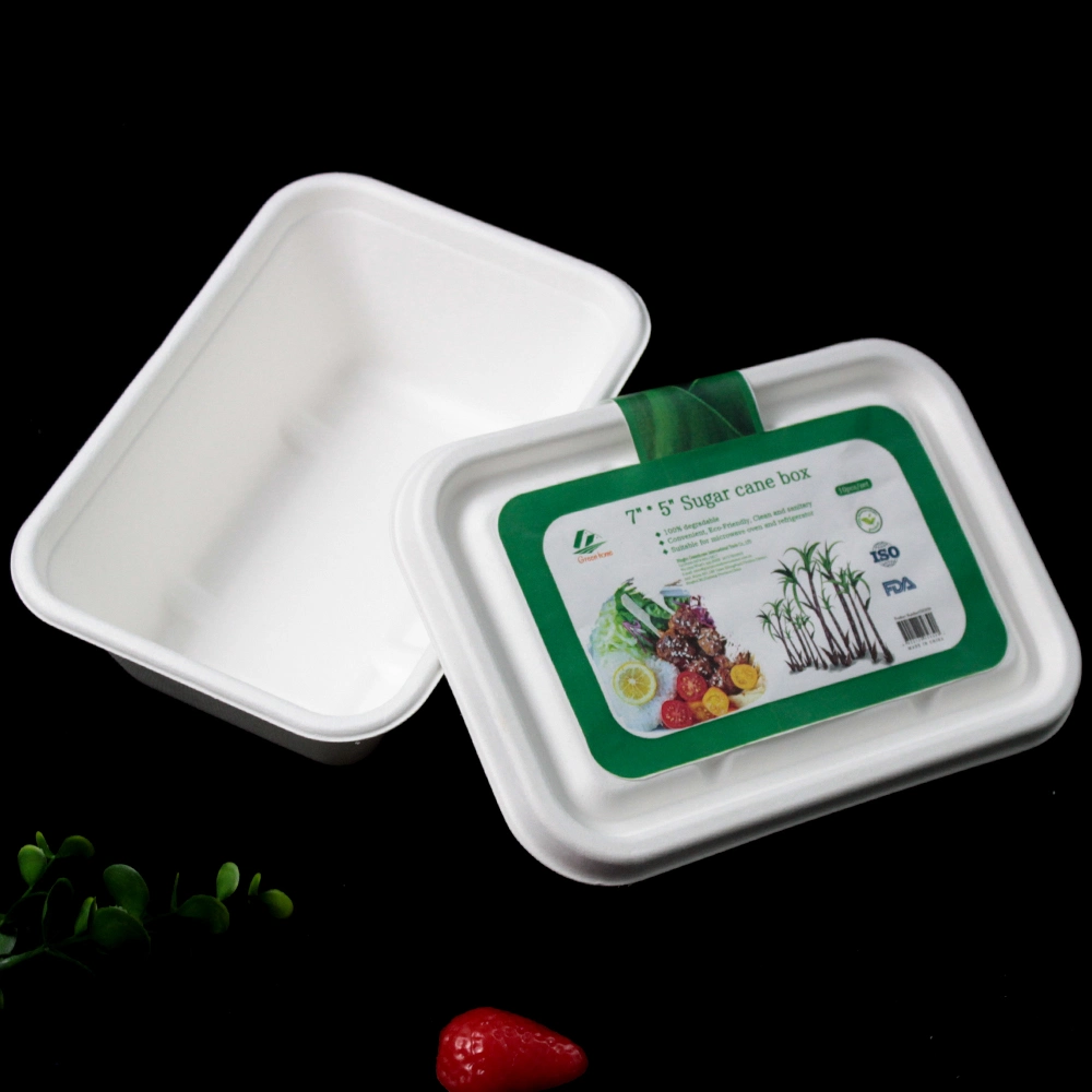 El logo impreso personalizado 500ml 700 ml 800ml 1000ml envases de alimentos en papel biodegradables de bagazo de caña de azúcar en la fiambrera