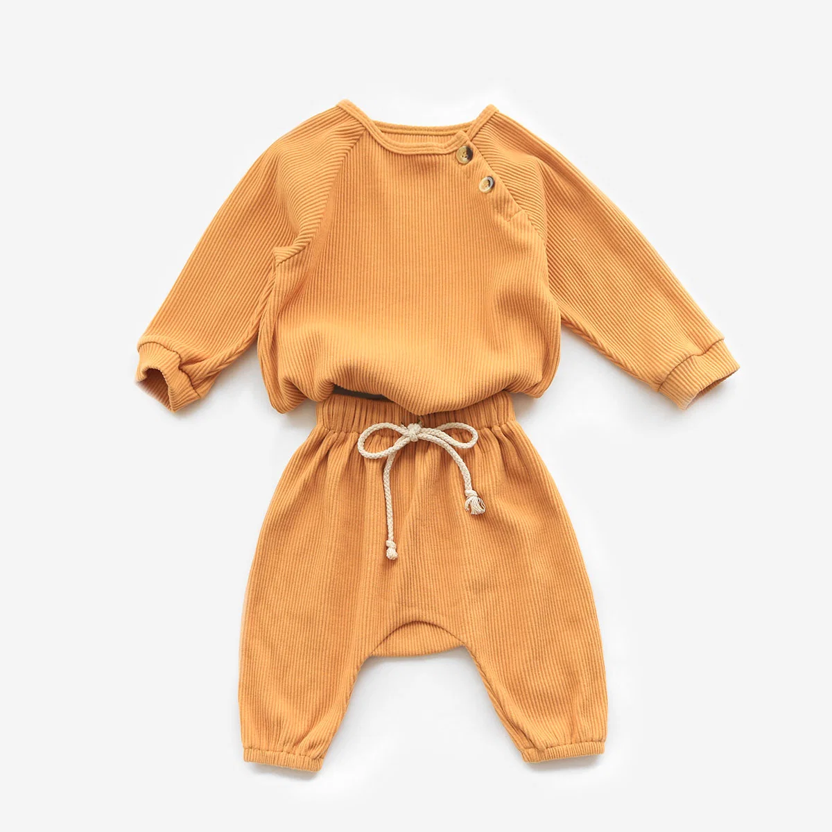 Mustard Ribbed Long Sleeve Harem Pants Baby Boy Clothes