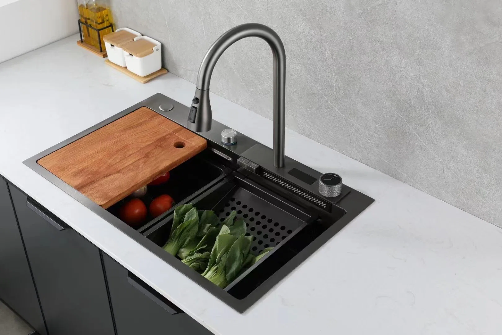 Kitchen Sink 304 Stainless Steel Handmade Above Mount Waterfall Faucet Farmhouse Multi-Fonction Stainless Steel Sink