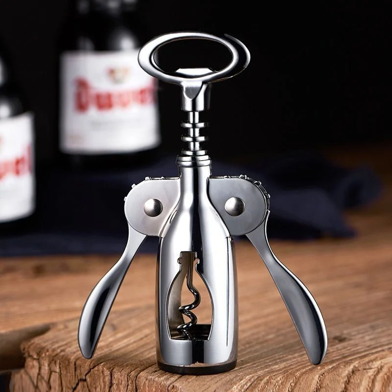 Abridor de Vinho Comercial Multifuncional Portátil em Aço Inoxidável Vermelho Corkscrew Set Bl15968.