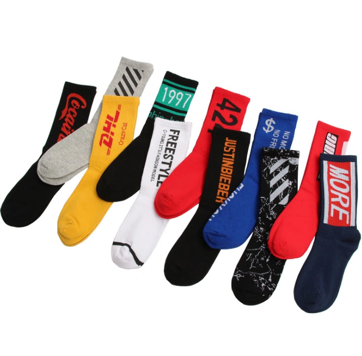 Custom Logo Harajuku Character Designer Brand Fashion Hip Pop Happy Mens Skateboard Socks