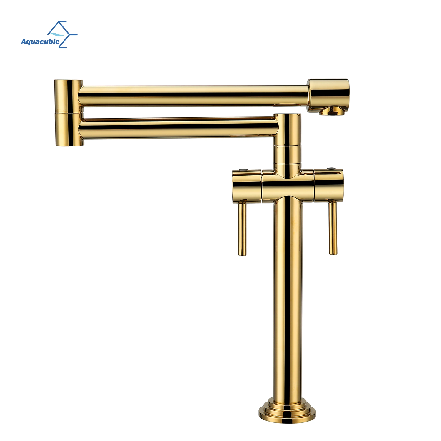 Double Lever Handle with Dual Joint Swing Arm Sink Faucet Titanium Gold Kitchen Pot Filler Faucet