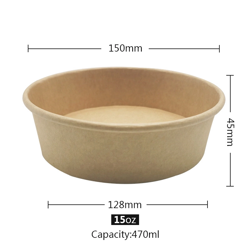 750ml Eco Friendly Brown Kraft Round PLA-Lined Paper Food Container Bioboard Bowls