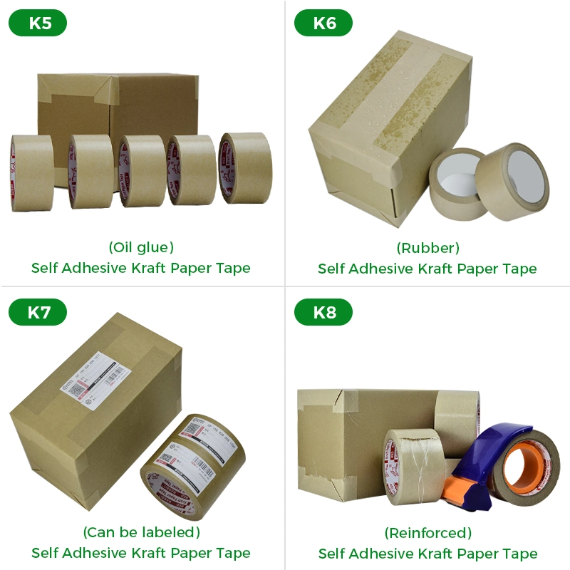 Custom Kraft Packing Tape Sealing Brown Self Adhesive Kraft Gummed Paper Masking Tape