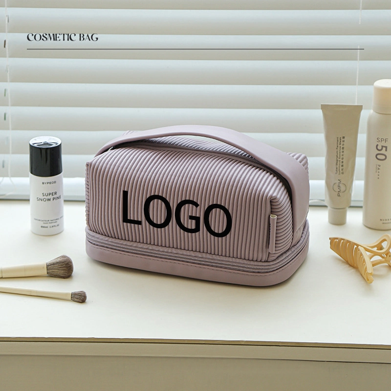 Custom Logo Cosmetic Bag Storage Pouches Toiletry Package Stripes Bubble Yarn Makeup Travel Bags