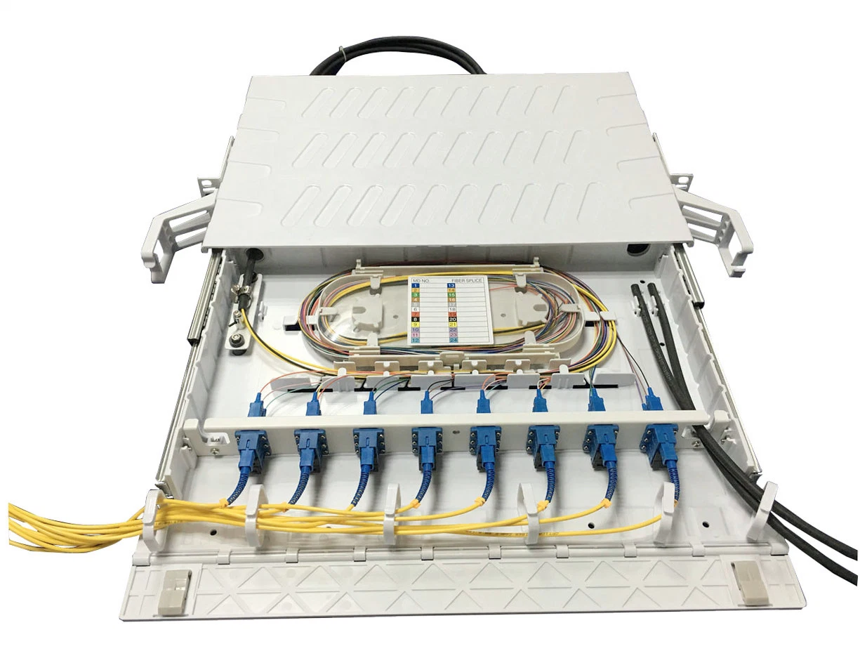 Tiroir de type fibre optique plastique ODF Patch Panel coulissants 1U 19 pouces boîtier de montage en rack 24c 48C 96 du châssis de base de la distribution optique FTTH