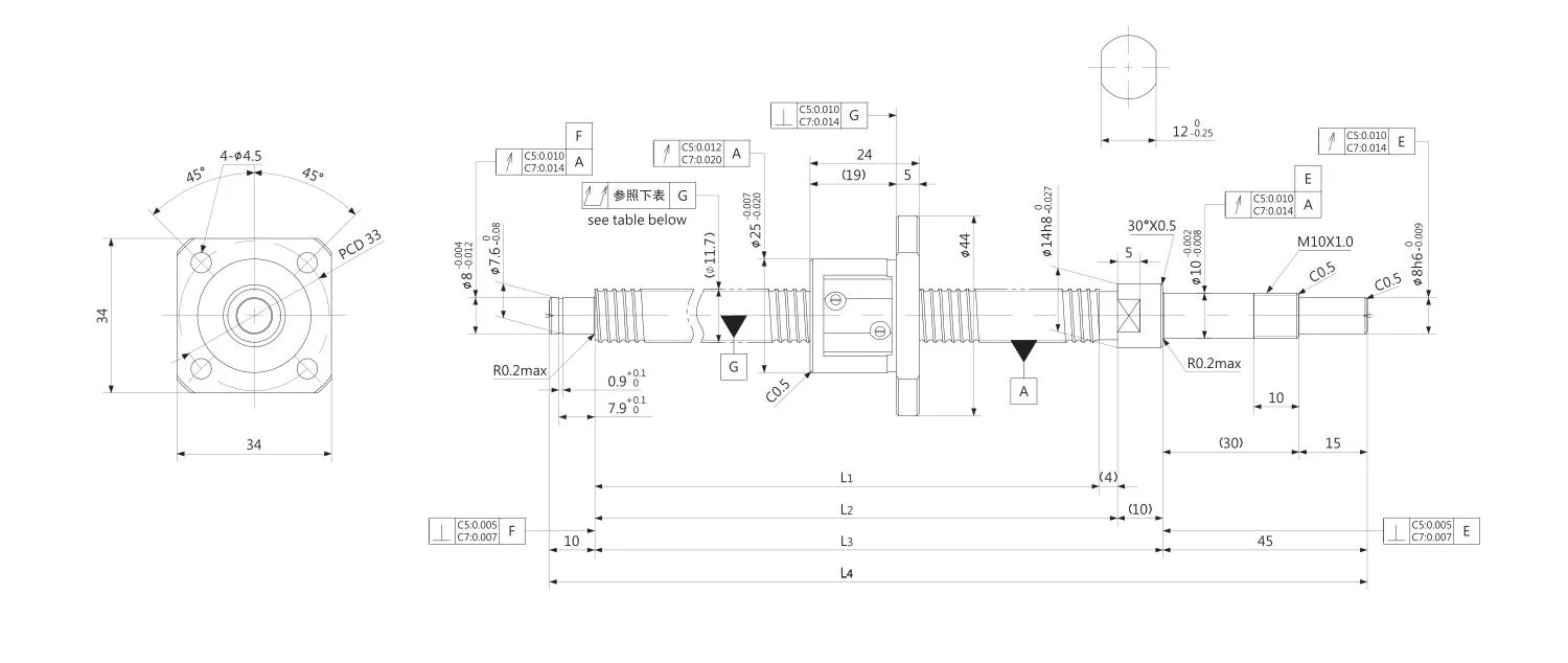 Kgg Miniature Rolled Thread Ball Screws for Packaging Machinery (GT Series, Lead: 2mm, Shaft: 12mm)