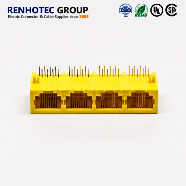 Yellow Colour 4 Port RJ45 Connector for PCB