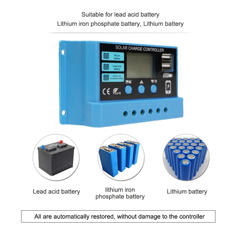 PWM 10A 20A 30A Solar Power Regulator 12V 24V Auto Dual USB LCD Display Load Discharger Solar Charger Controller