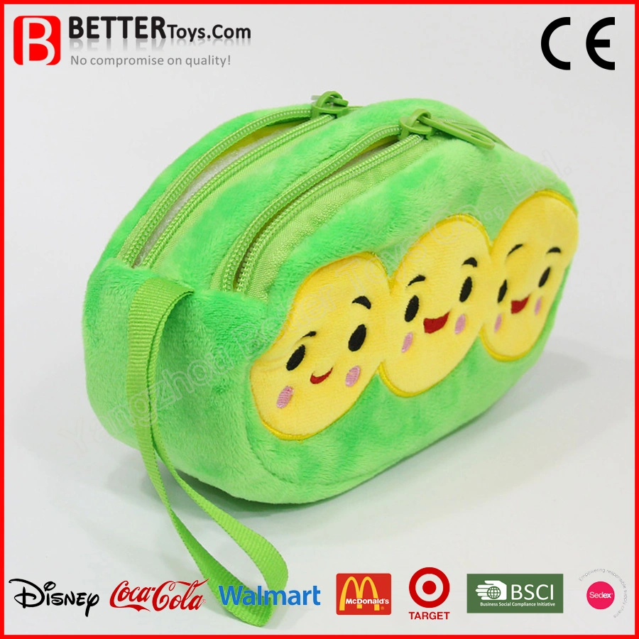 Smile Face Pea Double-Layer Zipper Soft Stuffed Plush Purse Wallet Handbag