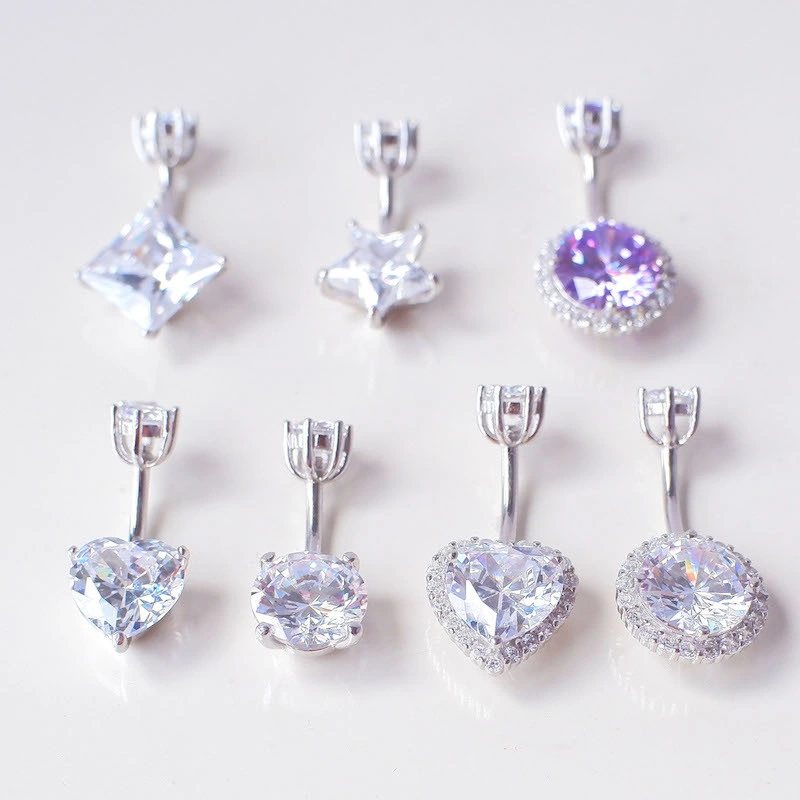 S925 Silver Belly Rings Heart Cubic Zirconia Belly Piercing