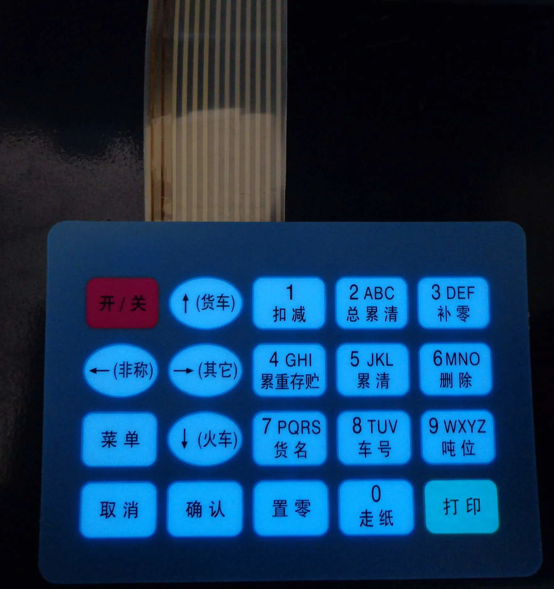 Custom Silk Screen Printing Overlay Membrane Switch with Connector and LED Backlight