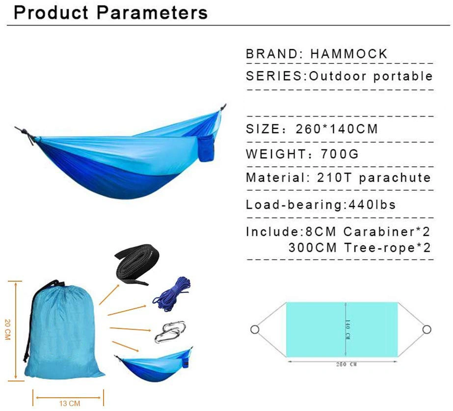 Hamac de camping en nylon ultraléger portable avec moustiquaire à l'épreuve du vent Swing Wyz13012.