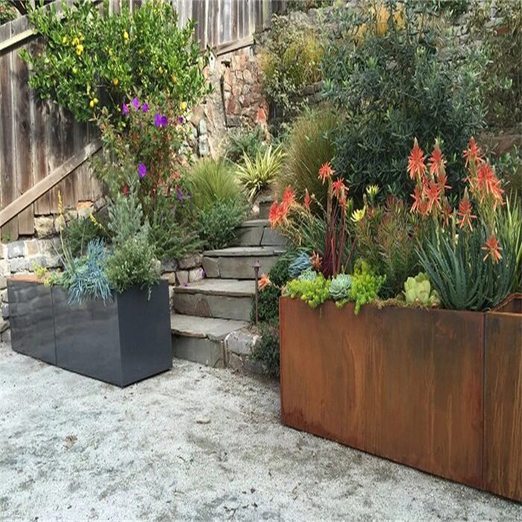 Simple Rectangular Corten Steel Flower Planter