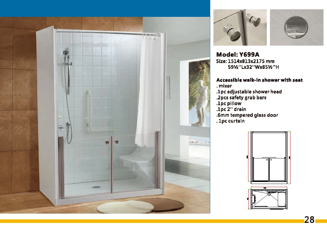 Woma Shower Base Acrylic Arround Panel Cubicle Room Shower Cabin (Y698A)