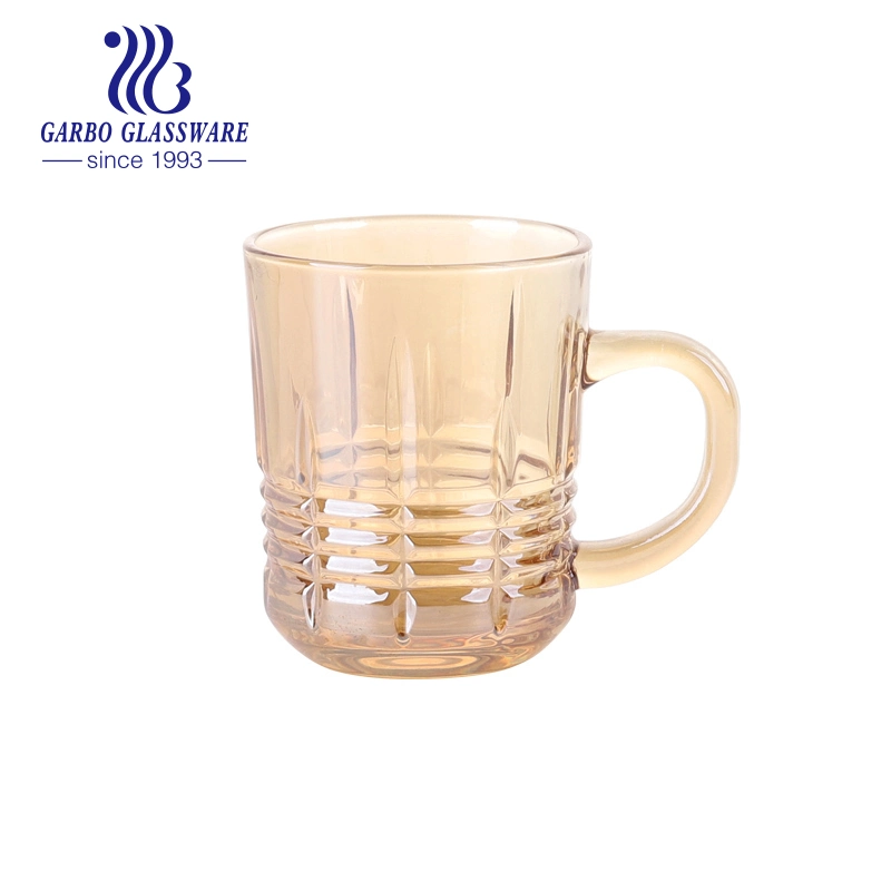 8 Oz Engraved Glass Tea Mug Glass Water Tea Coffee Drinking Mug Home Restaurant Use Drinking Glass with Handle