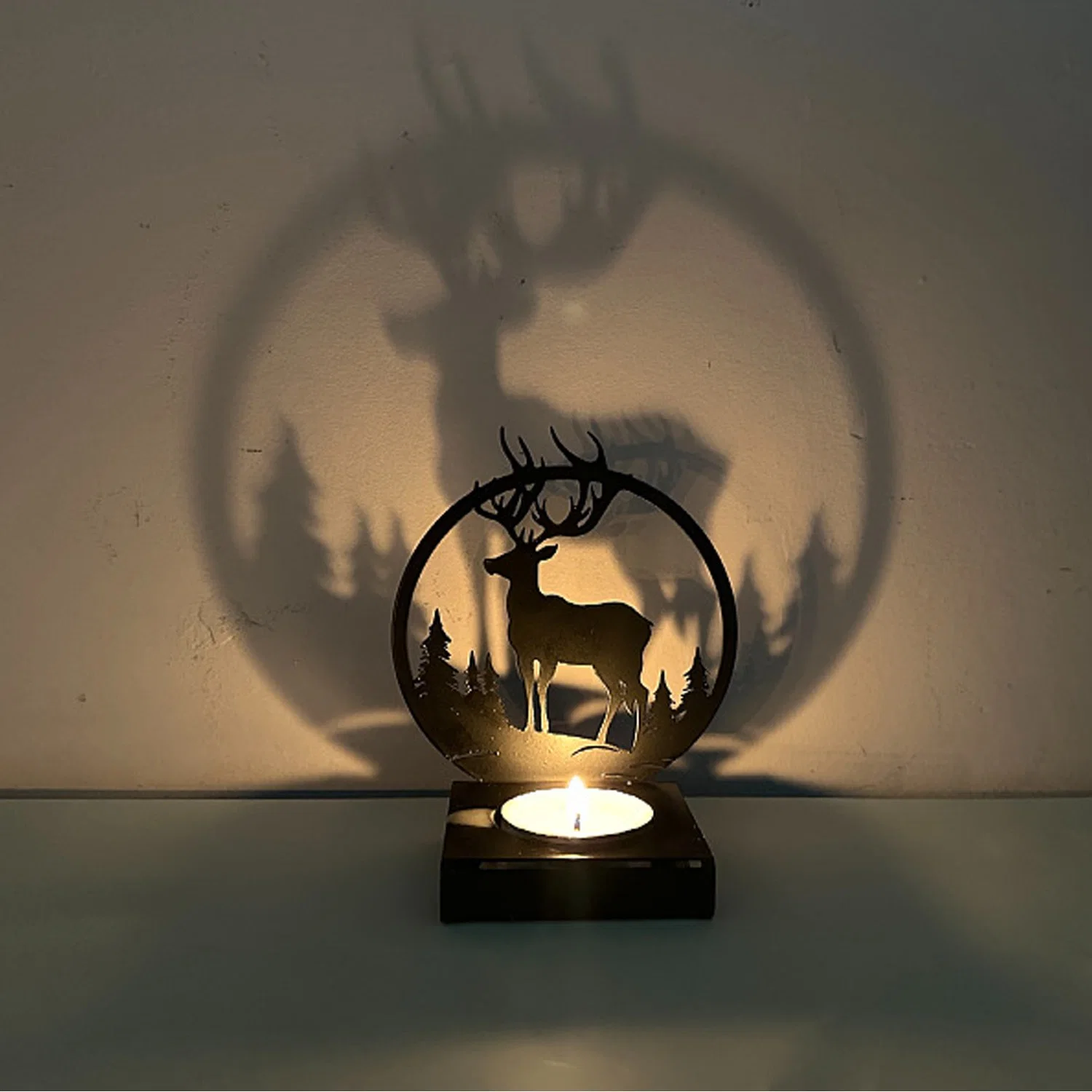 Creative Black Iron Metal Pendant Candlestick Elk Christmas Glow Decorative Crafts