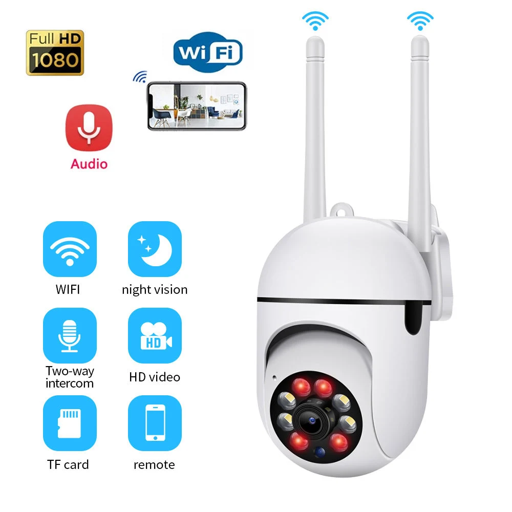 Cámara CCTV HD 1080p Seguridad WiFi Cámara de casa con noche Visión e iluminación LED