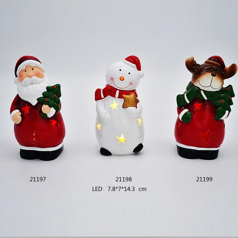 Ceramic Christmas Handpainted Santa Assortments with LED for Home Decoration