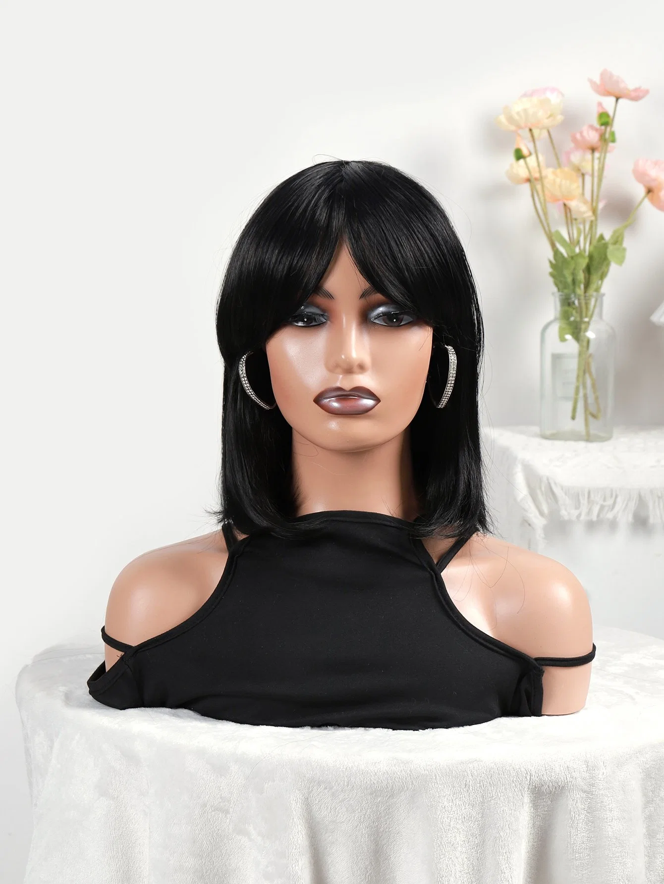 Cheap Straight Bob Wig with Bang Non Lace Machine Made Wigs