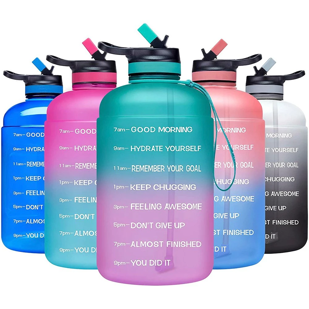 Dishwasher Safety Plastic Sports Water Bottle Half Gallon Water Jug with Motivational Time Marker