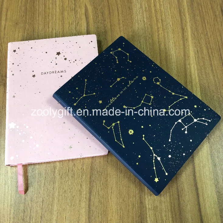 Personalizar el diseño de estampado de oro decolorar suave cuero pu cuaderno diario Agenda