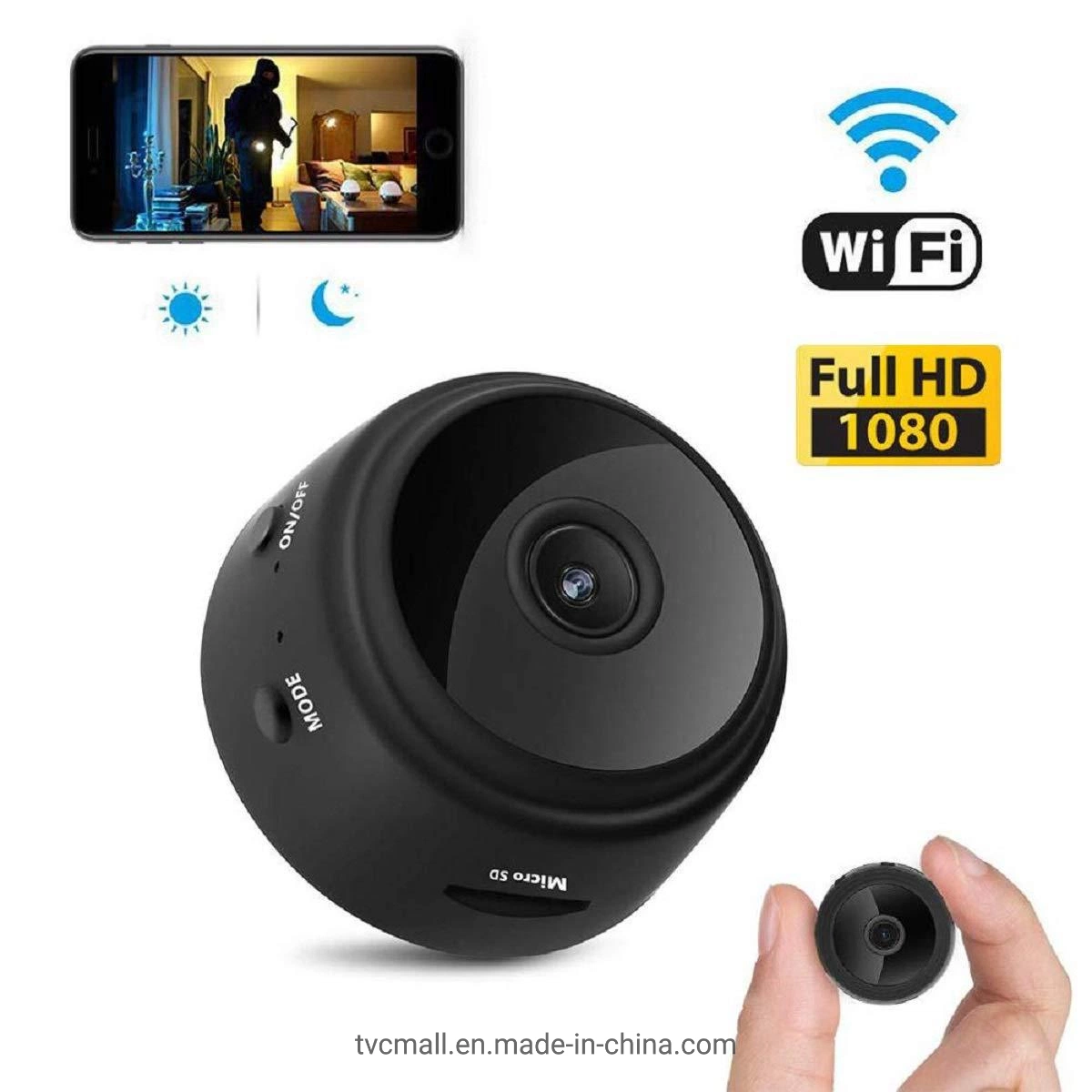 Mini cámara IP Wireless WiFi de Vigilancia de seguridad Home Cam HD 1080P de la cámara de visión nocturna a distancia - Negro