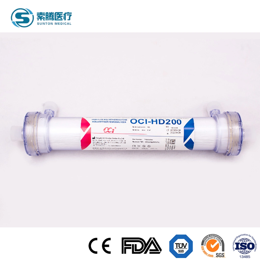 Sunton bajo/alto flujo desechables Flux Hemodialyzer China Pes Pes hemodiálisis dializador fabricantes servicio centralizado de flujo de sangre bajo diálisis dializador