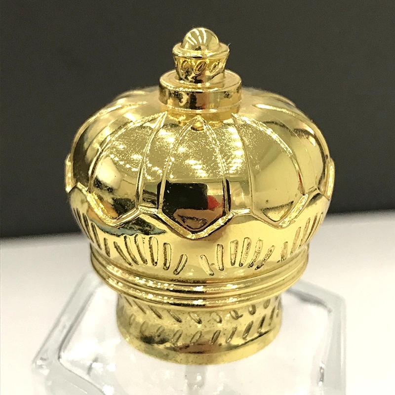 Ready for Production Luxury Crown Shape Cheap Gold Zamak Heavy Metal Locking Type Screw Cap Glass Perfume Bottle Caps