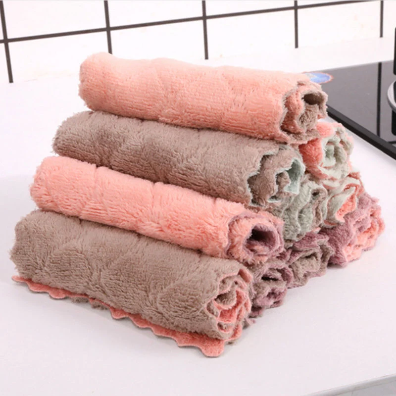 Microfiber Absorbent Kitchen 27*16cm Coral Velvet Dishwashing Towel Cleaning Cloths