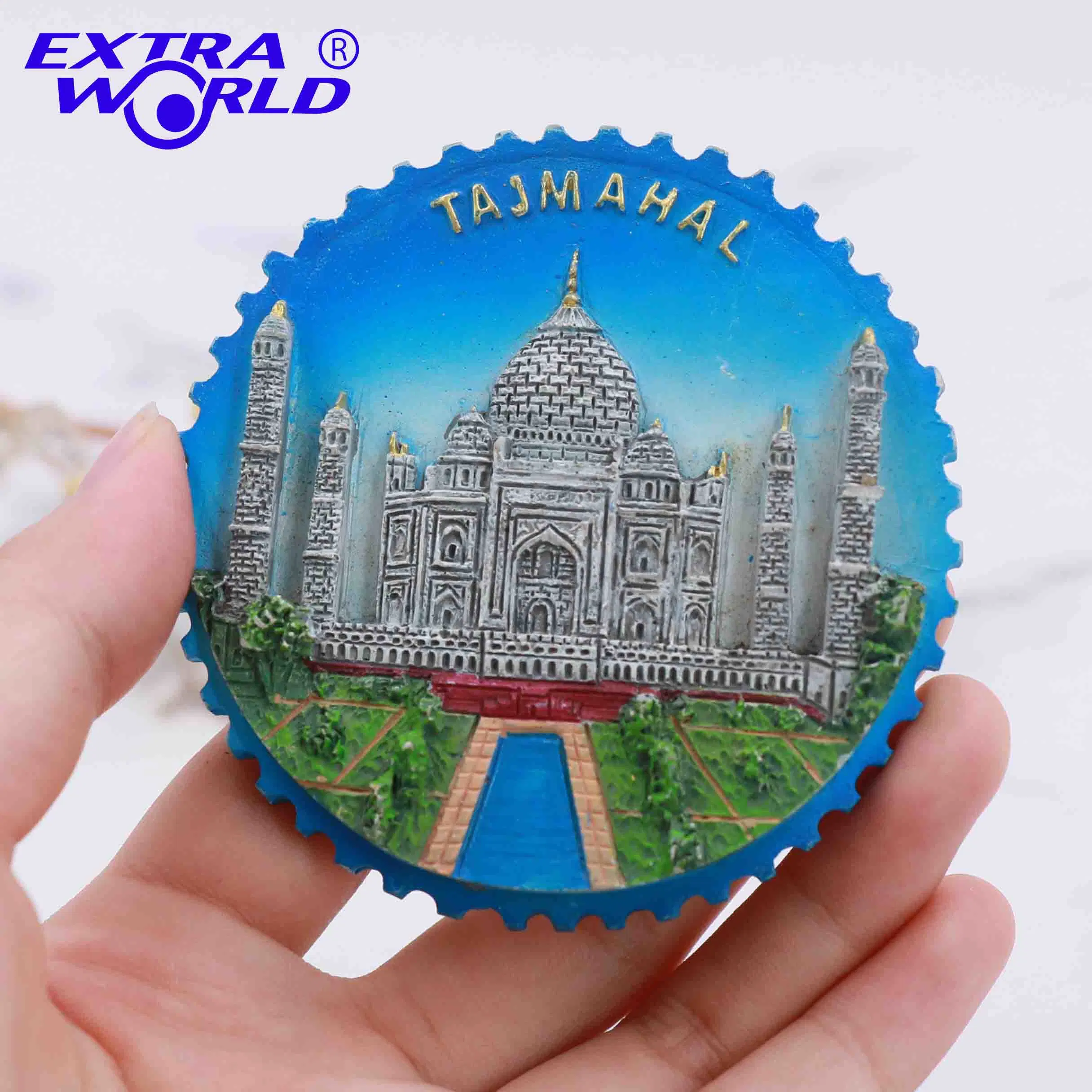 Recuerdo turístico de la India Taj Mahal, imán de nevera hecho a mano de resina personalizado para decoración del hogar y manualidades