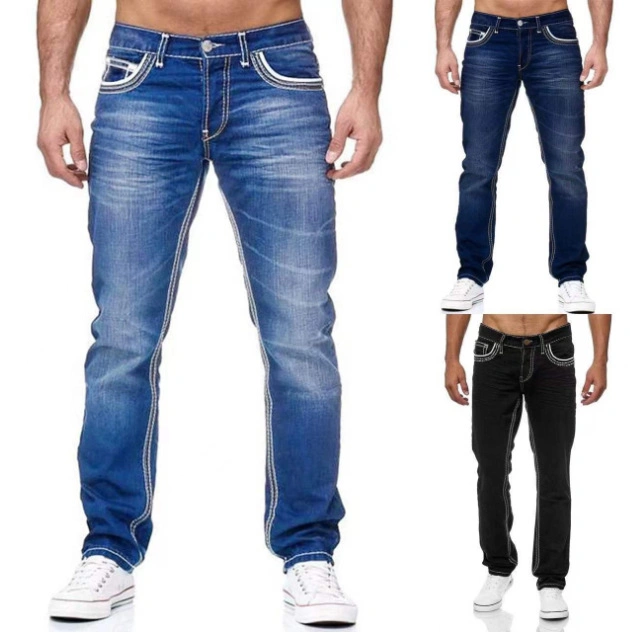 Men Denim Slim Ripped Pants Casual Leisure Men's Jeans with Hole