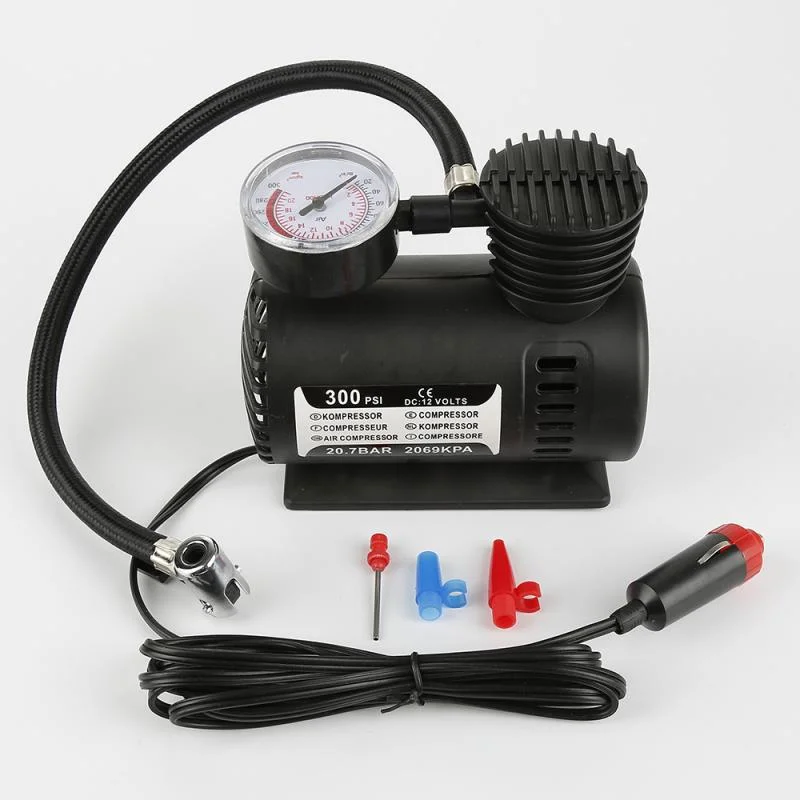 Insuflador do pneu do compressor de ar automático para automóvel, mini resistente, 12 V CC Ferramenta Black ABS 300 psi Universal Portátil Car Accessories Reparação Ferramenta