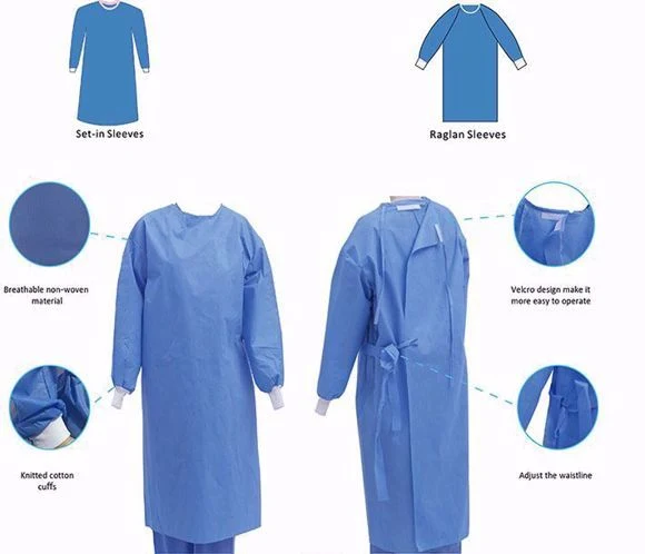 Medical Instrument Sterile SMS Fabric Level1/2/3/4 Reinforced Disposable Surgical Gown Waterproof Surgical Gowns CE/FDA/ISO