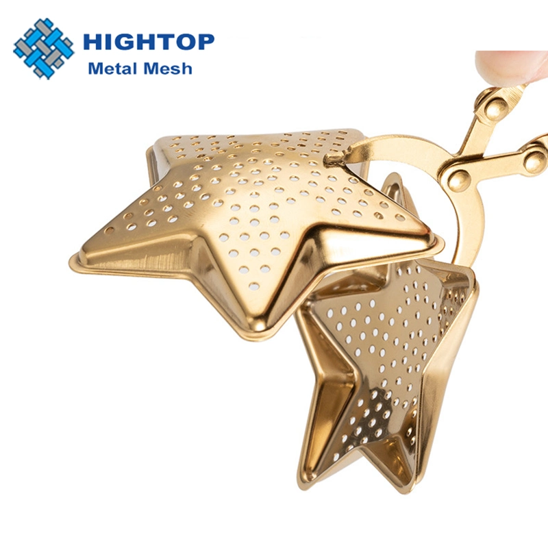 Long Handle Gold Color 304 Food Grade Stainless Steel Star Shaped Tea Strainer Tea Filter with Clips