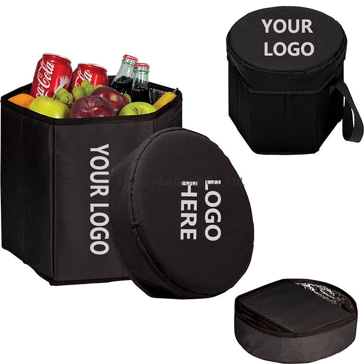 Custom Door Hexagon Folding Portable Picnic Lunch Cooler Bag Insulated Cooler Box Seat RPET Recycle Bag