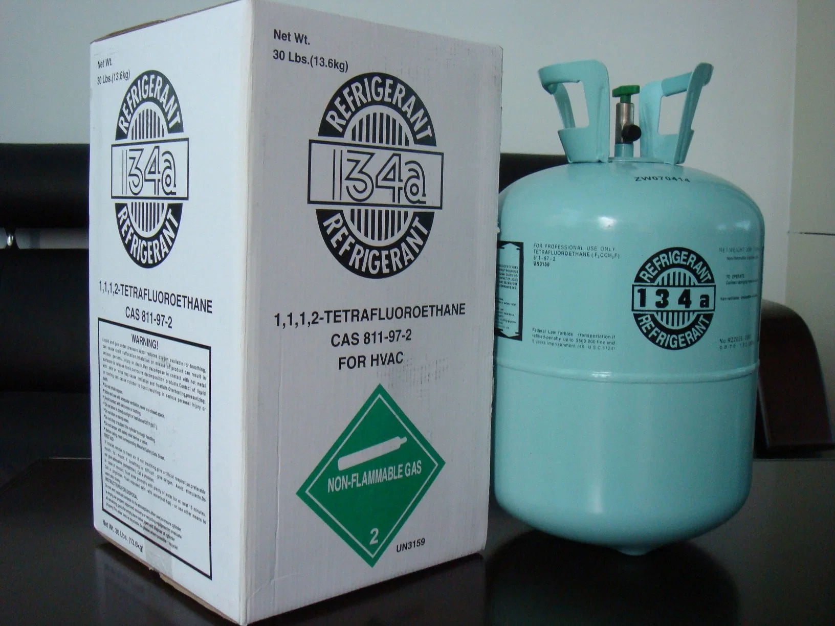 Net Weight 13.6kg Cylinder Packing Pure R134A Refrigerant Gas